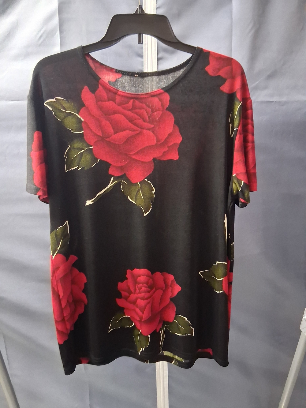 Floral Rose Print Black Women's Tee